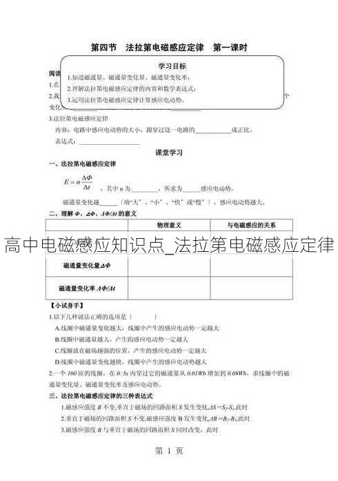 高中电磁感应知识点_法拉第电磁感应定律