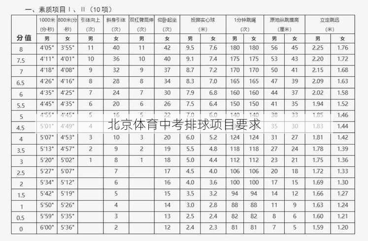 北京体育中考排球项目要求