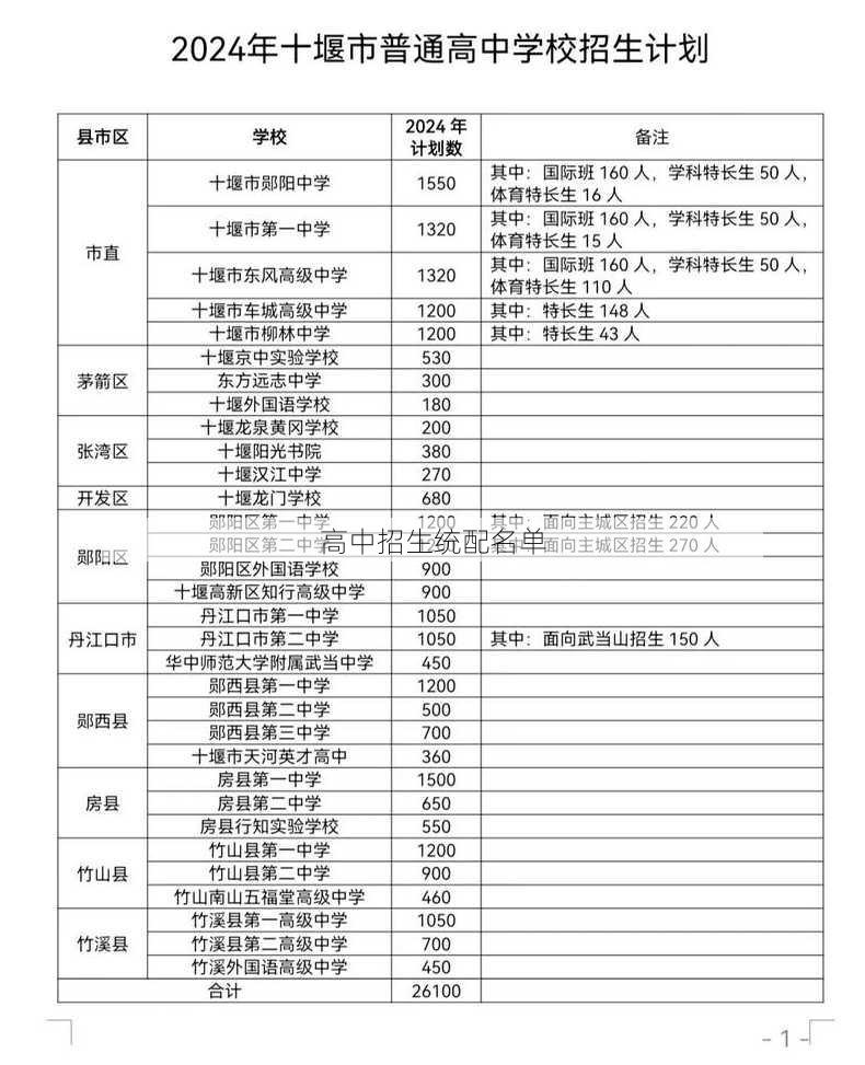 高中招生统配名单