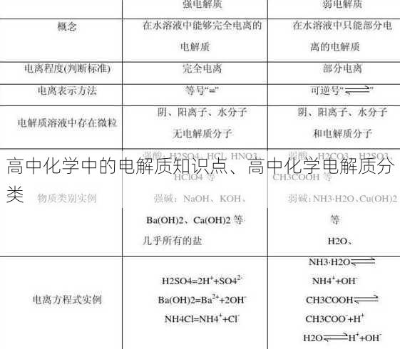 高中化学中的电解质知识点、高中化学电解质分类