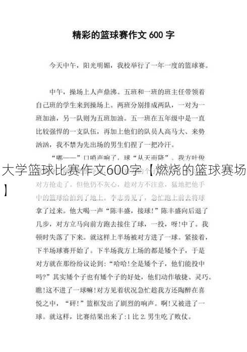 大学篮球比赛作文600字【燃烧的篮球赛场】