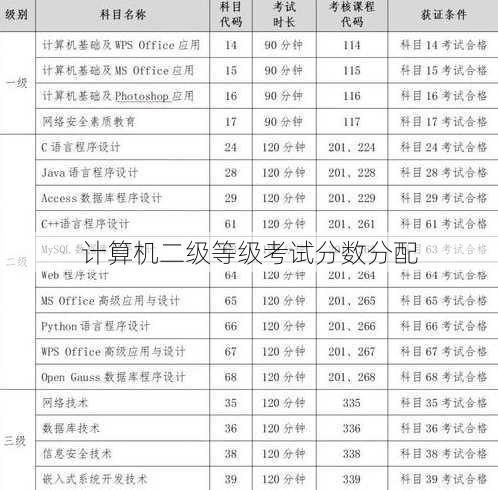 计算机二级等级考试分数分配