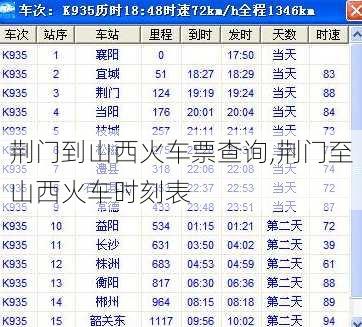 荆门到山西火车票查询,荆门至山西火车时刻表