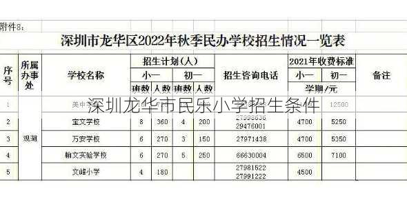 深圳龙华市民乐小学招生条件