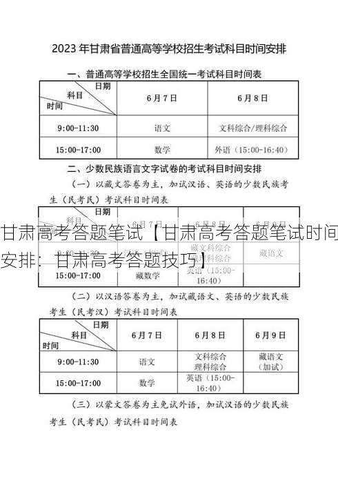 甘肃高考答题笔试【甘肃高考答题笔试时间安排：甘肃高考答题技巧】