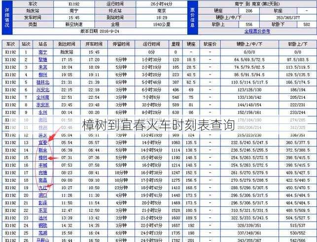 樟树到宜春火车时刻表查询