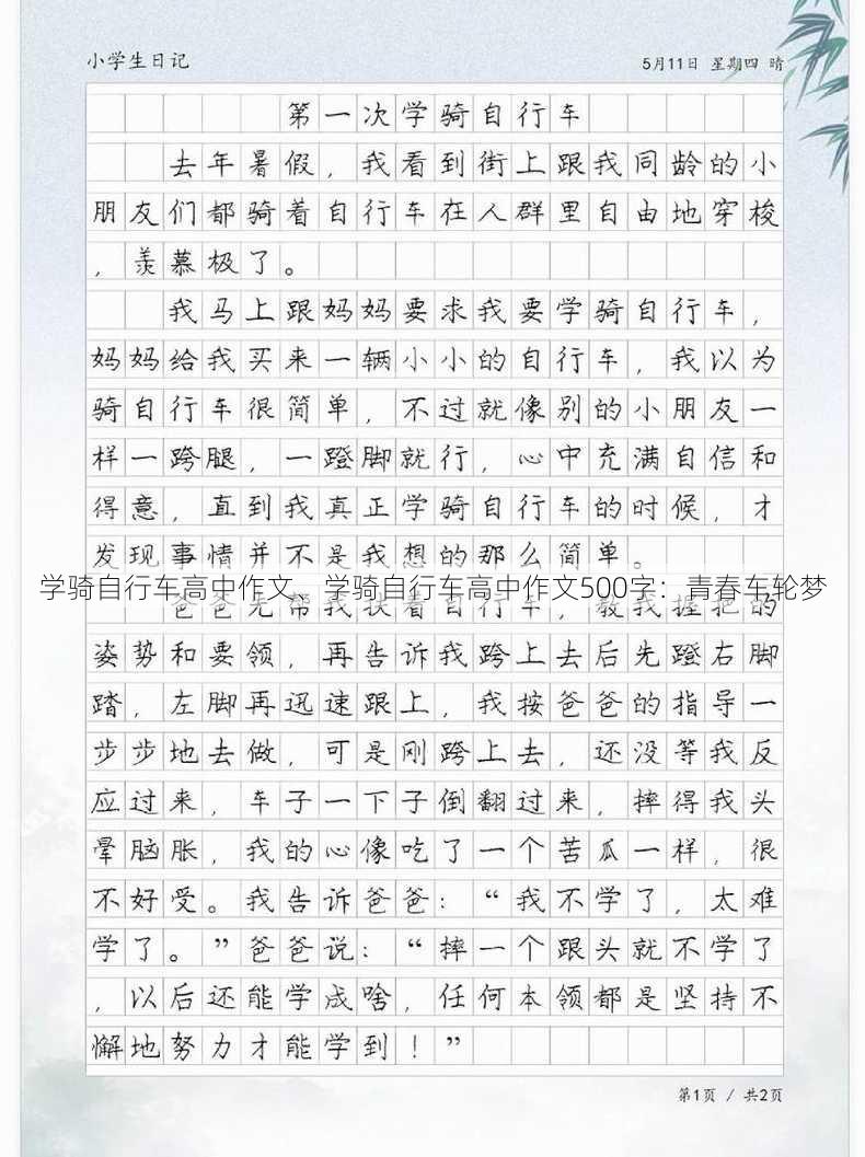 学骑自行车高中作文、学骑自行车高中作文500字：青春车轮梦