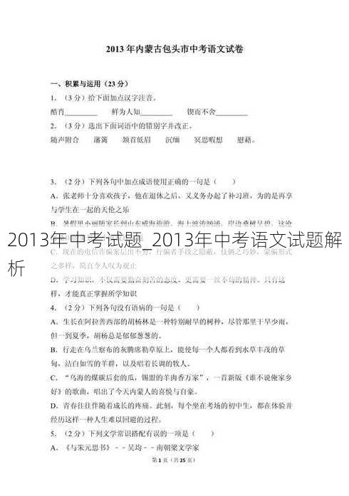 2013年中考试题_2013年中考语文试题解析