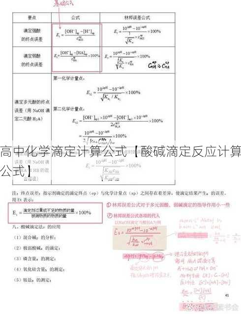 高中化学滴定计算公式【酸碱滴定反应计算公式】