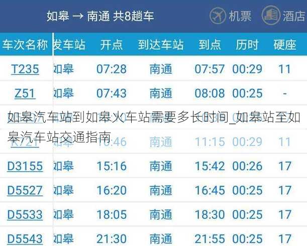 如皋汽车站到如皋火车站需要多长时间_如皋站至如皋汽车站交通指南