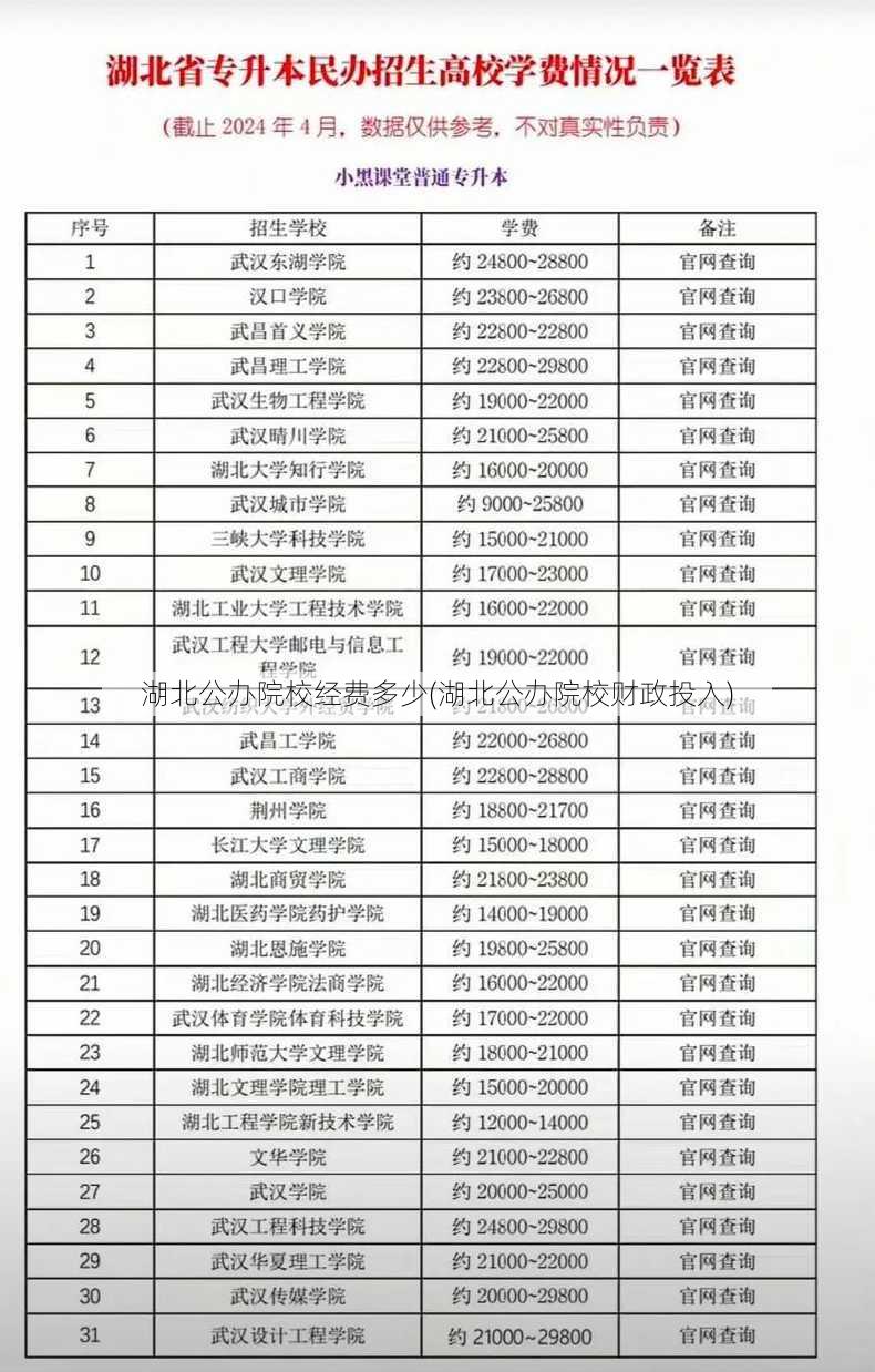 湖北公办院校经费多少(湖北公办院校财政投入)