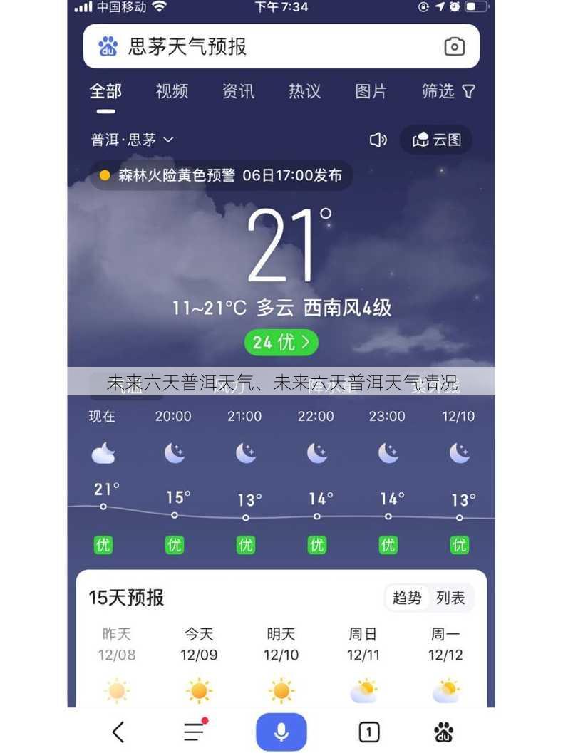 未来六天普洱天气、未来六天普洱天气情况